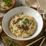 Creamy mushroom risotto served in a bowl