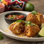 Crispy birria bombs served with dips and garnishes.