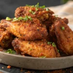 Crispy fried chicken wings with dry rub seasoning.