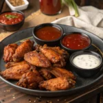 Perfect crispy chicken wings with various sauces